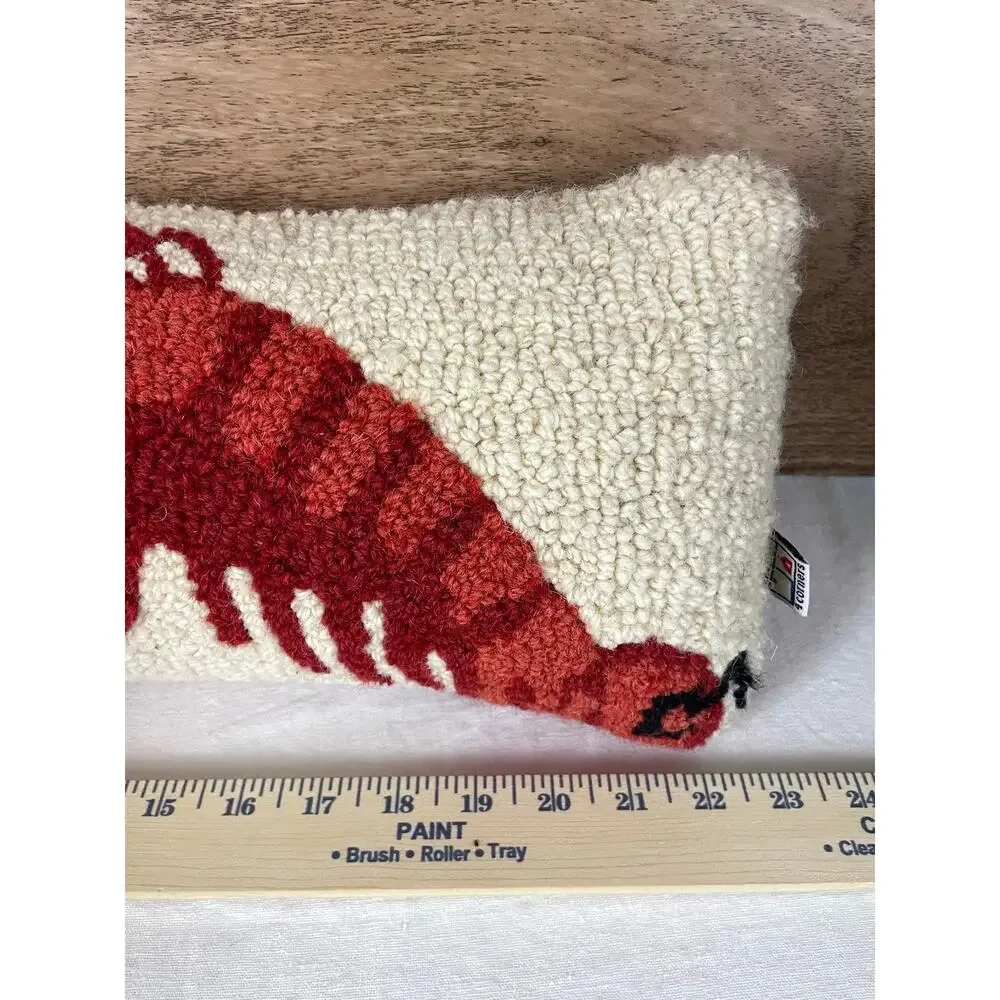 Vintage Chandler 4 Corners Lobster Hooked Pillow Red Wool Blend Coastal Decor
